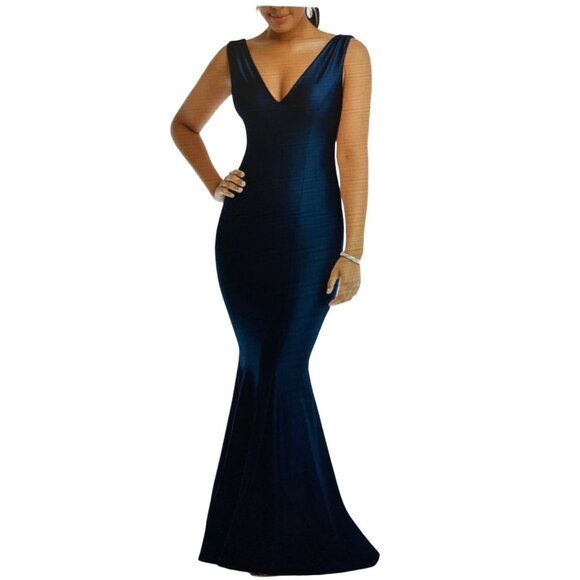 NWT Dessy Collection Women's Ruched-Shoulder Sleeveless Mermaid Gown Small - Picture 1 of 8